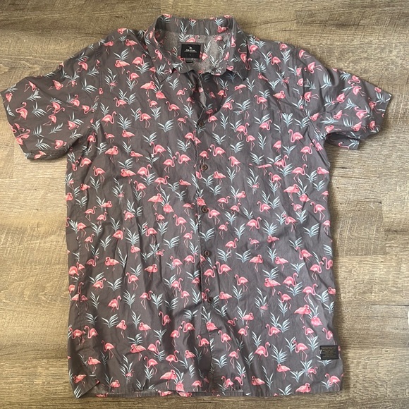 RipCurl Flamingo Hawaiian Button Up Size Large - Picture 1 of 4
